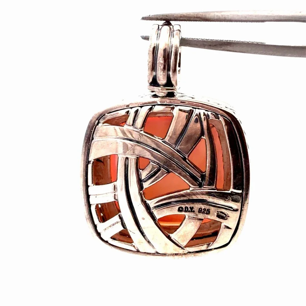 David Yurman Sterling Silver Albion Pink Mother Of Pearl Diamond Halo Pendant